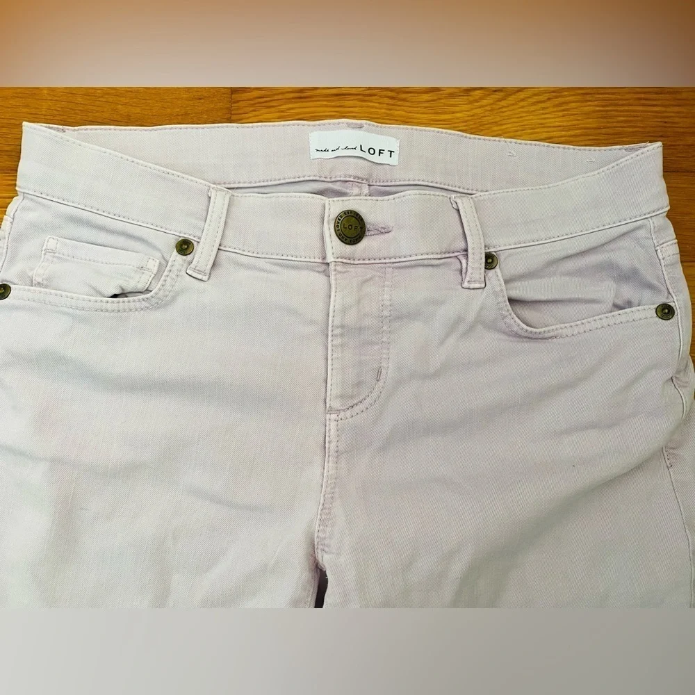 Loft Powder Pink Jeans Modern Skinny Raw Split Hem Stretch Size 0 / 25